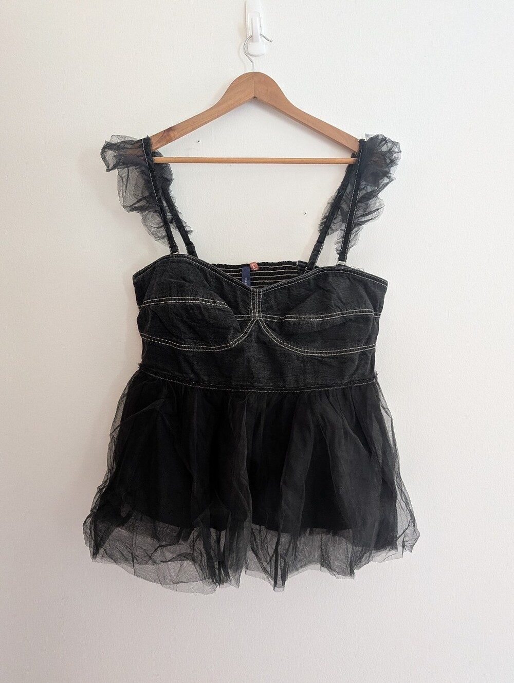 NWT! Anthropologie Pilcro Black Tulle Babydoll Blouse XL - Picture 2 of 7